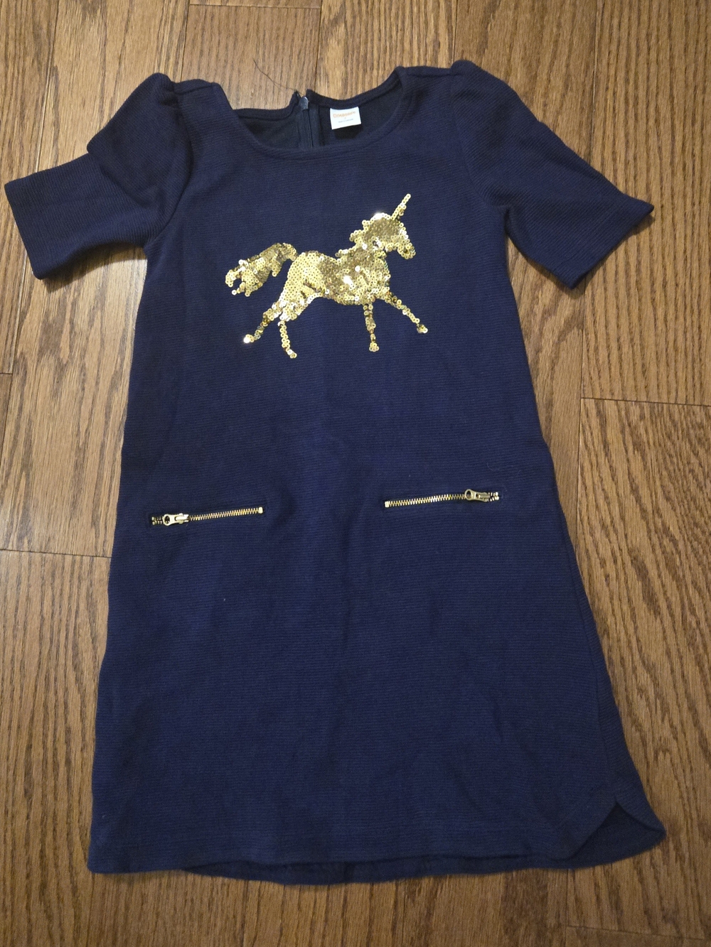 Gymboree Navy Dress with Gold Sequin Unicorn